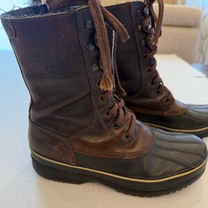 Sorel Men's Kirchner Frost Snow Boots Brown Black Leather Flannel Inside Size 8